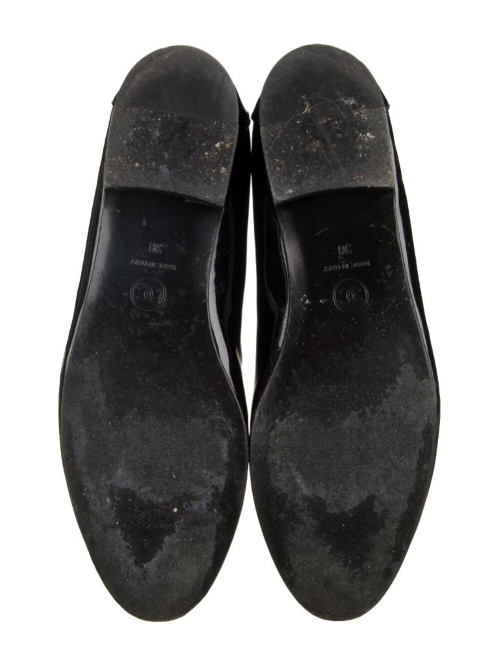 Chanel CC Logo Chain Black White Patent Leather Loafers - Picture 5 of 5